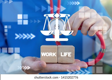 Balance Between Life And Work. Safety First Health Concept On A Wooden Blocks In A Doctor Hands.