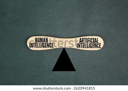 the balance between the words human intelligence vs. artificial intelligence. The balance between humans and AI. Create art generate content impact.