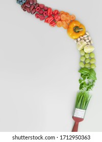 Balanced Healthy Diet, Brush Stroke Concept, Palette Of Colours, Food Groups, Including Fruits, Vegetables, Nuts And Grains