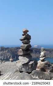 Balanced Rocks On Volcano Of Santorini Island