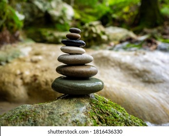 Balanced Zen Stones Pebbles At The Waterfalls