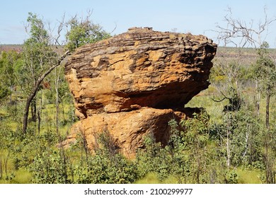 A Balancing Act For This Sandstone Rock Found In The Australian Bush.