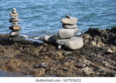 Balancing Rock Sculpture On The Beach Along The Captain Cook Highway North Of Cairns In Queensland Australia.