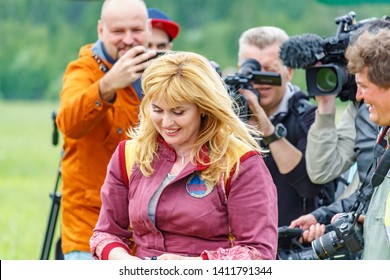Balashikha, Moscow region, Russia - May 25, 2019: Absolute world champion in the womens competition in aeroplane sports Svetlana Kapanina at the Aviation festival Sky Theory and Practice 2019