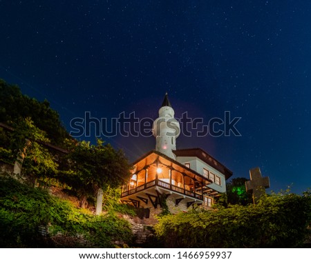 Balchik castle at night on the bulgarian black sea shore