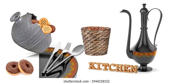 Balck cup set, Designer Wall kitchen set, luxurious wall kitchen set, white kitchen background set, - Shutterstock ID 1944218152