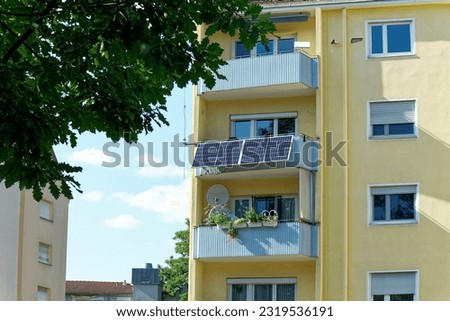 Balcony power plant, private facility for supplying solar energy, photovoltaic elements on a balcony of an apartment building