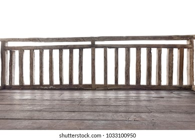 Balcony At Resort And Wood Rails Isolated On White Background