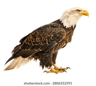 Bald Eagle White Headed Brown Bird of Prey Standing Isolated on White Background