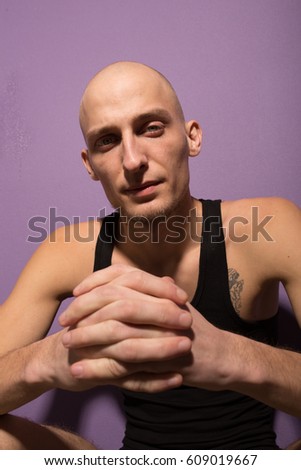 Image, Stock Photo brutal guy is a bully with a bald head