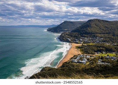 Bald Hill Lookout, Sydney, NSW, panoramic view, coastal, landscape, sunset, horizon, cliffside, ocean, beach, dramatic skies, vibrant colors, lookout, tranquil, beauty, scenic, rugged coastline - Powered by Shutterstock