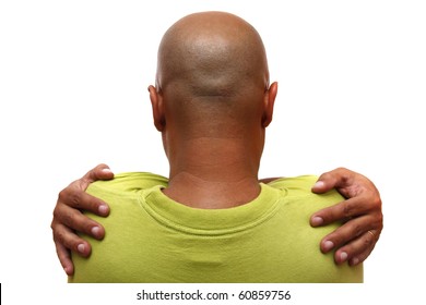 Bald man back, isolated on white background