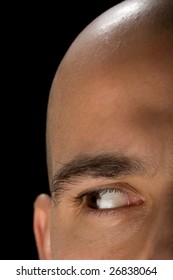 Bald Man Closeup. Right Eye Looking Left.