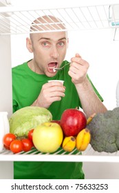 Bald Man Green Tshirt Eating Food Stock Photo 75633253 | Shutterstock