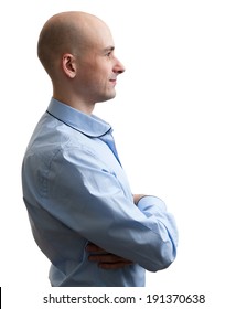 bald man profile isolated on white background