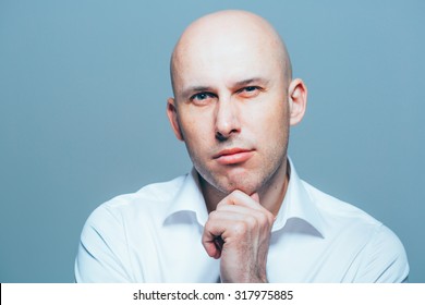 Bald Young Man Portrait Close-up