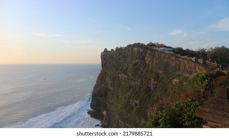 Bali, Indonesia - 21 October 2020 : View of the cliffs at Uluwatu Temple in the afternoon before sunset
