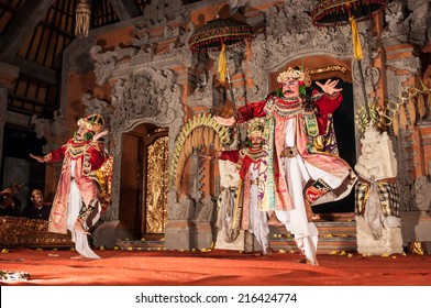 Bali, Indonesia, April 21,2010 :  Barong Dance Show, The Traditional Balinese Performance In Ubud, Bali, Indonesia. This Famous Play Represents An Fight Between Good And Bad Gods.