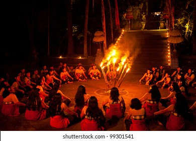 BALI, INDONESIA - APRIL 4: Presentation of traditional balinese Women Kecak Fire Dance on April 4, 2012 on Bali. Kecak (also known as Ramayana Monkey Chant) is very popular cultural show on Bali.