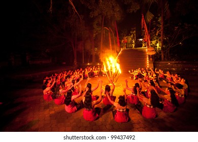 BALI, INDONESIA - APRIL 4: Presentation of traditional balinese Women Kecak Fire Dance on April 4, 2012 on Bali. Kecak (also known as Ramayana Monkey Chant) is very popular cultural show on Bali.