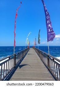 Bali, Indonesia - August 31, 2022: Wooden Dock In Kusamba Beach, Bali Is The Transit Place To Cross To Nusa Penida Island, Bali