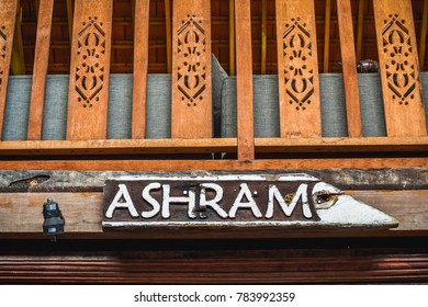 Bali, Indonesia - December 2016: Painted Wooden Ashram Sign Displayed At Bali Silent Retreat