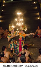 BALI, INDONESIA - JUNE 14: Presentation of traditional balinese Women Kecak Fire Dance on JUNE 14, 2014 on Bali. Kecak (also known as Ramayana Monkey Chant) is very popular cultural show on Bali.