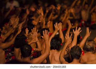 BALI, INDONESIA - JUNE 14: Presentation of traditional balinese Women Kecak Fire Dance on JUNE 14, 2014 on Bali. Kecak (also known as Ramayana Monkey Chant) is very popular cultural show on Bali.