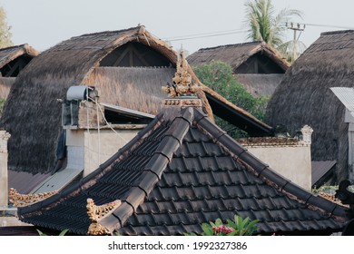 Bali, Indonesia November 19, 2020 : The roof of a really interesting traditional Balinese house is right in front of the traditional Balinese market, Indonesia