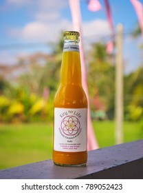 Bali, Indonesia - October 2017: Ginger Turmeric Key For Life Coconut Kefir