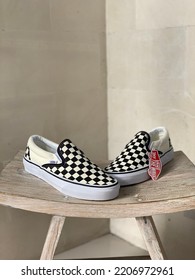 BALI, INDONESIA - SEPTEMBER 4th, 2021 - The Classic Shoes Name Is Vans Checkerboard Look So Elegance