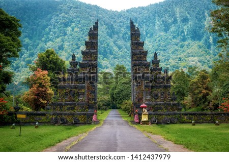Bali, Indonesia, traditional Balinese architecture, view of landmark temple gates in Northern Bali.  