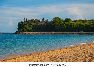 BALI ISLAND, INDONESIA - APRIL 2017: Beautiful beach and temple in Nusa Dua Bali. Geger Beach. Indonesia.