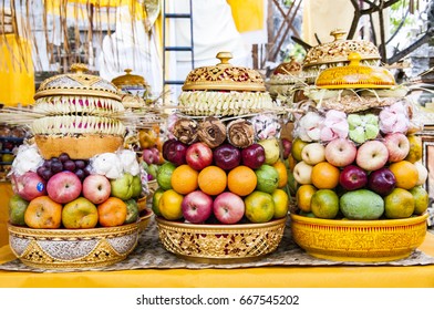 Bali Offerings Fruits To God, At Temple