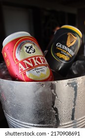 Balige,toba-06-15-2022:Two Canned Beer In A Ice Bucket