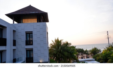 Bali,Indonesia, February 1, 2022. Sunset view from the rooftop pool at Pullman Legian Bali Hotel.