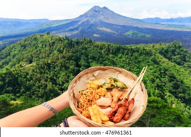 Balinese Food With Volcano View, Kintamani, Bali 