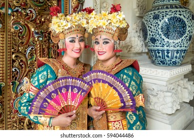 Balinese Legong Dancers In Costume