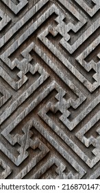 Balinese wood carving background. Graphic angular patterns on the doors.