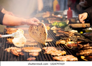 Balkan grill. B-B-Q. Rostilj, Balkan cuisine. Street food. Food festival