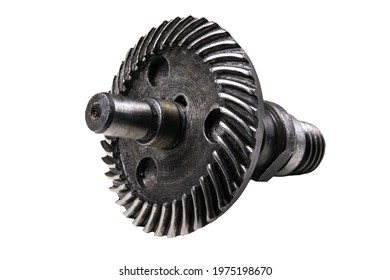 Ball Bearing And Metal Axle. Spare Parts For Production Machines. Isolated Background.