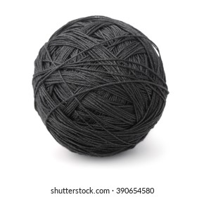 Ball Of Black Heavy Thread Isolated On White