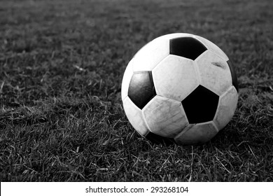 A Ball In Football Field With Black And White 