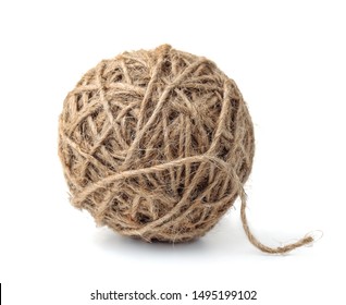 Ball Of Natural Jute Twine Isolated On The White