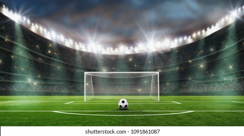 ball on the green field in soccer stadium. ready for game. penalty. - Shutterstock ID 1091861087