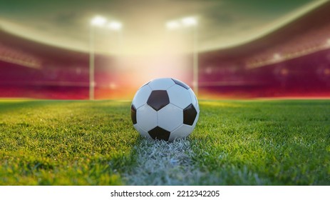 ball on the green field in soccer stadium. ready for game in the midfield - Shutterstock ID 2212342205