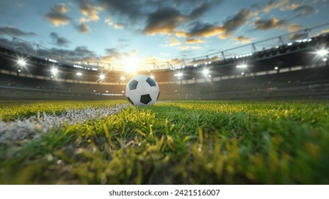 ball on the green field in soccer stadium. ready for game in the midfield - Powered by Shutterstock