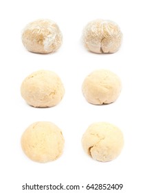 Ball Of Raw Dough Isolated Over The White Background, Set Of Six Different Foreshortenings With And Without Food Film