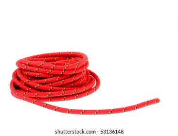 Ball Of Red Climbing Rope Isolated On White Background