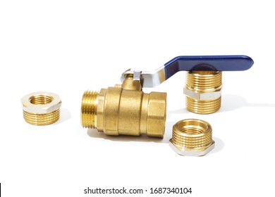 Ball valve brass with adapters isolated on white background